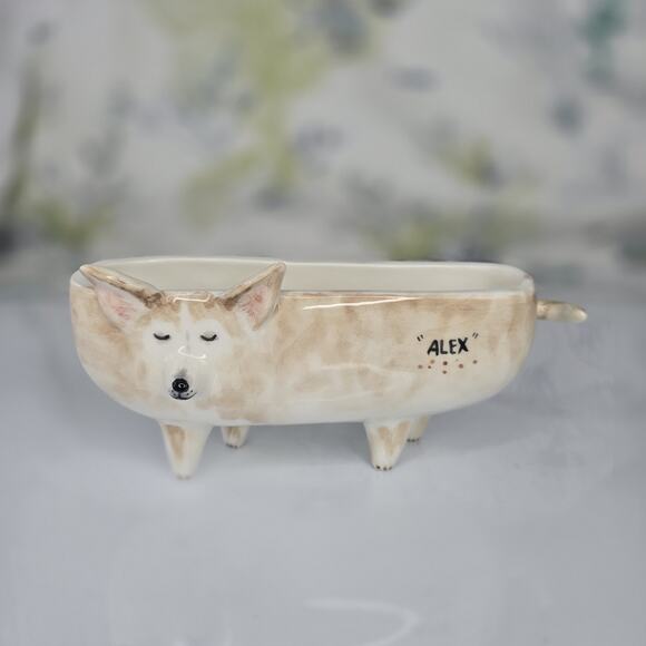 Adorable Corgi Dog Planter Hand Painted Ceramic Alex - Picture 1 of 11